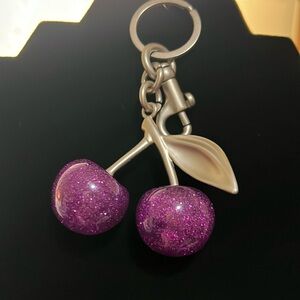 Purple Cherry Bag Charm / Key Chain Silvertone hardware
